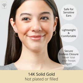 MAX + STONE Solid 14k Gold Hoop Earrings for Women | 1.5mm Tube, Flex Continuous 21mm (0.8 Inch) Diameter Large