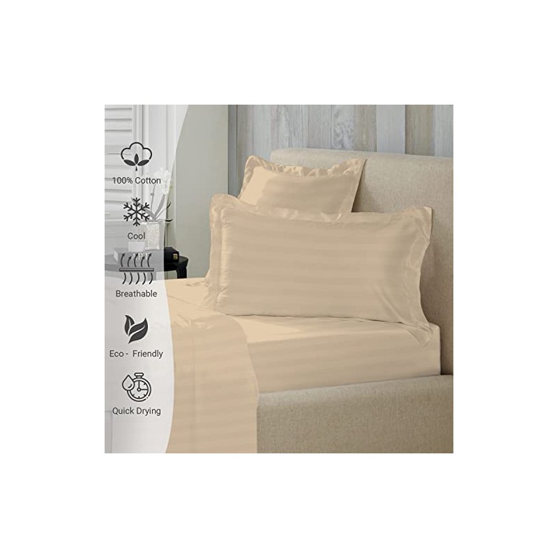 Taupe Satin Striped Bedding Cotton King Size Pillow Cases 2