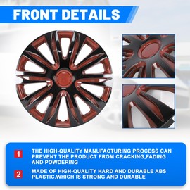 ROXX 4Pcs Set 14inch Universal Wheel Rim Cover Hubcaps Replacement (Only Fit for Iron Hub), ABS Material Snap On Car Truck SUV Hub Cap (5083, Black Lacquer & Orange Lacquer)