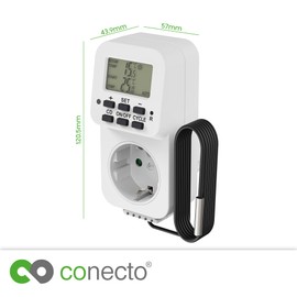 conecto Digital Thermostat Socket with External Sensor and Time Control for Terrarium, Greenhouse, Smoker Oven, Heating, Temperature Control, Cooling and Frost Monitor, 3600 Watt, White