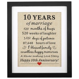 Corfara 10th Anniversary Frame 11" W X 13" H, Couples 10 Years of Marriage Gift, 10th Wedding Anniversary Keepsake Gifts for Husband Wife Him Her