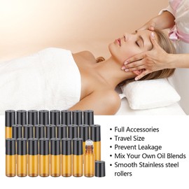 Easytle 96 Pack Essential Oil Roller Bottles, Amber Glass Roller Bottles 5ml, Roller Balls for Essential Oils, Roll on Bottles (384 Pieces Labels, 16 Funnels, 16 Dropper, 8 Opener)