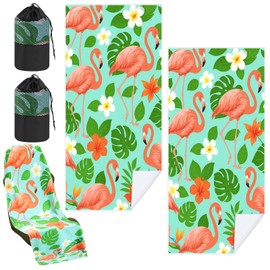 Hahafelt 2 Pack Car Seat Towel Covers with Storage Bag 63 x 32 Inch Athletic Running Towel Seat Sweat Washable Non Slip Cover Gift for Car Outdoor Sport Activities (Green Leaf Flamingo)