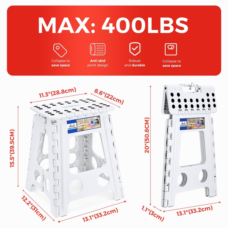 ACKO Folding Step Stool Foldable 16 Inch 400 lbs Capacity,