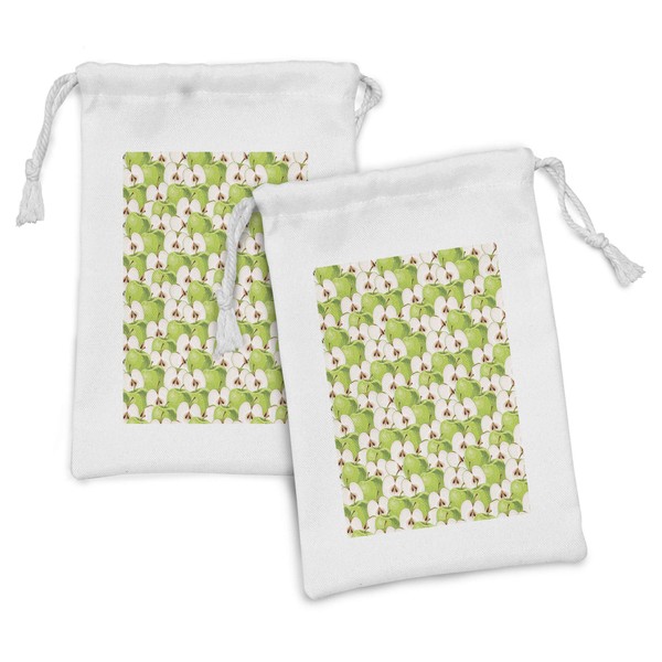 Lunarable Fruits Fabric Pouch Set of 2, Fresh Green Apples