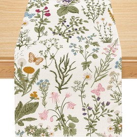 Spring Table Runner, Wildflowers Floral Butterfly Table Decoration Seasonal Summer Home Kitchen Dining Table Indoor Outdoor Farmhouse Decor 13x72 Inch