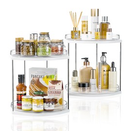 2 Pack 2 Tier Lazy Susan Turntable Organizer – 9.05” Rotating Spice Rack Organizer for Cabinet, Pantry, Tabletop & Counter – Clear Acrylic Lazy Susan for Kitchen, Bathroom & Vanity