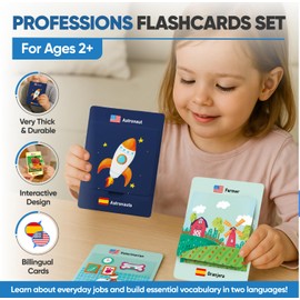 Kidrox Sensory Learn Professions Bilingual Flash Cards for Toddlers 2+ Years Old, Improve Cognitive Development w/Innovative Open & Cover Bilingual Spanish Learning 30 Cards, The Most Fun Flash Cards