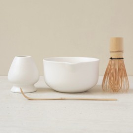 Matcha Kit - Premium Matcha Whisk Set with Traditional Bamboo Tools, Ideal Matcha Tea Set for Home (Matte White)