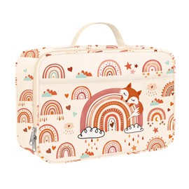 Clastyle Pink Rainbow Fox Insulated Lunch Bag for Kids Girl, Waterproof Portable Large Thermal Cooler Lunch Box Bag for School