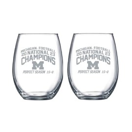 RFSJ Michigan Wolverines 2023 National Championship Etched Wine or Beverage Glass Set of 2, 15 oz, Clear