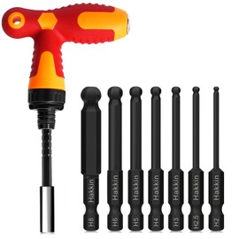 Hakkin Ball End Allen Key Bit with Ratchet Driver Hex Key Set S2 Steel 65mm 1/4" Hex Shank Allen Wrench Screwdriver Bits for Furniture Assembly H2-H8