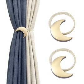 Magnetic Curtain Tiebacks Metal Moon Curtain Clips Rope Holdbacks Art Meniscus Gold Window Curtain Tie Backs for Home Office Decorative Drapes set of 2