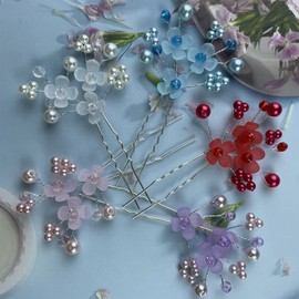 Prriudy 5 Pieces Wedding Hair Pins Bridal Hair Accessories Pearl Hair Pins Pearl Floral Crystal Hair Accessories, Wedding Hair Accessories for Brides Bridesmaids Flower Girls (Small flower)