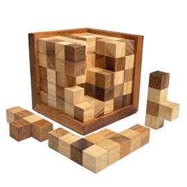 3D Cube Wooden Puzzle, brain-teaser IQ games
