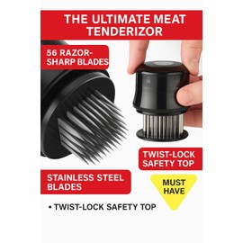 Vidalia Professional Meat Tenderizer, Stainless Steel Blades, Safety Lock, Clear Base