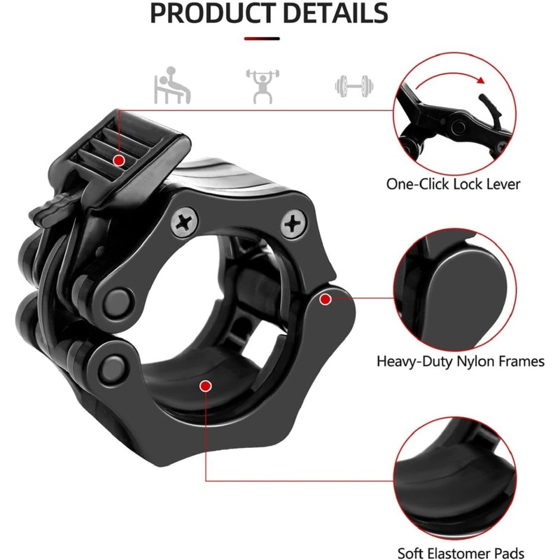 Olympic Barbell Clamps Bar Clips(Professional Grade): Quick Release Barbell Collars
