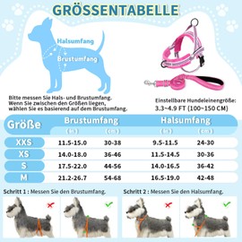 Eyein Dog Harness with Lead for Medium Small Dogs, Soft Padded No-Pull Chest Harness with 2 Lead Clips, Lightweight Reflective Harness, Adjustable Neck and Chest (Rose Red, XXS)