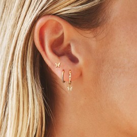 3Pairs Gold Bow Earrings for Women Gold Butterfly Hoop Earrings Multiple Piercing Hoop Earrings Sets Cartilage Piercing Stackable Earrings Christmas Jewelry Gifts