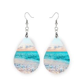 Beach Earrings Summer Ocean Teardrop Dangle Earrings Gift for Her Women Jewelry Teal Beige Turquoise