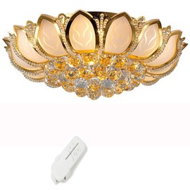 Modern Luxury Crystal Lotus Ceiling Lamp 60CM with Remote Control Home Decoration Chandelier Embedded Installation Kitchen Dining Room Living Room Ceiling Lamp Lighting Fixture Gold LED Lights