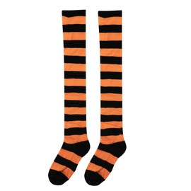 Bestjybt Women Striped Thigh High Socks Over Knee Socks Knee High Costume Stockings Leg Warmers (Black+Orange)