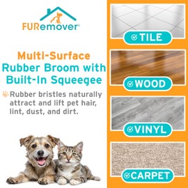 FURemover Pet Hair Removal Rubber Broom, 61" Telescopic Handle