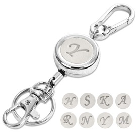 YooFa Key Reel with Carabiner, Stylish, Carabiner Included, Initial Embossing, Multi-functional, Stretchable, Key Reel, Anti-Lost, Reel Key Chain, Includes Carabiner, Telescopic Hanging Name Tag, For