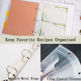 Recipe Binder - 3 Ring Binder Recipe Book with Plastic Sleeves, 50 Recipe Cards, and Dividers - to Write Your Own Recipes, Organize and Preserve Your Family's Secret Recipes