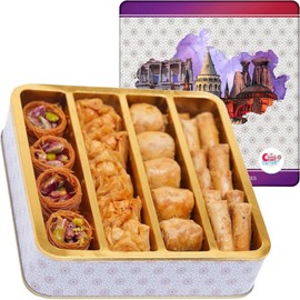 Sarah's Candy Factory Assorted 0.5 Lb Premium Baklava Pastry Gift Box Halal Snacks, 250 Gr in a Metal Box, Turkish Dessert Ideal Gift for all Special Days for Everyone