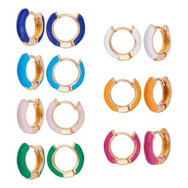 DICOSMETIC 7 Pairs 7 Colours Huggie Hoop Earrings Made of Alloy and Enamel 14 x 4.5 mm White Pink Orange Blue Purple Small Huggie Hoops Set, Alloy Steel