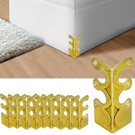 10PCS Solid Brass Skirting Board Corner Protectors, Skiffers Baseboard Corner Protectors, Vintage Metal Corner Bracket, Decorative Cover, Gold, 10 Pack
