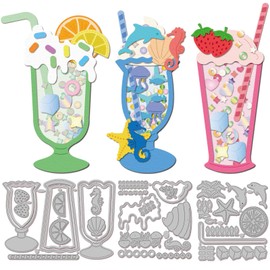 GLOBLELAND Milkshake Drink Cup Shake Cutting Dies for DIY Scrapbooking Metal Summer Fruit Lemon Orange Drink Shake Cut Dies Ocean Animals Seahorse Dolphin Die Cuts for Card Making Embossing
