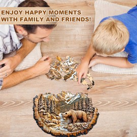 Jigfoxy Bear Wooden Jigsaw Puzzles for Adults, 265pcs Unique Animal Shape Wood Puzzles, Birthday Gifts for Family Friend with wooden box(13.4 * 13.4in)