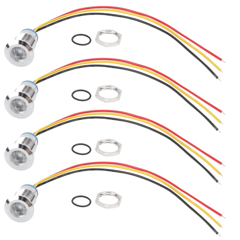 4 Sets PreWired Round LEDs Waterproof 2Color Light Common Anode