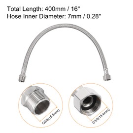 sourcing map 16 Inch Long Faucet Supply Line Connector, G3/8 Female Compression Thread x G3/8 Male Connector Straight Thread 304 Stainless Steel Water Supply Hose Line
