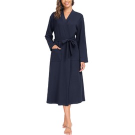 Sopesil Waffle Dressing Gown Women's Bathrobe Unisex Bathrobe Kimono V-Neck Dressing Gown for Spa House and Hotel S-XXL, navy