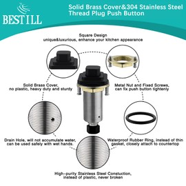 BESTILL Garbage Disposal Air Switch Kit, UL Listed(E530042), Matte Black Square Push Button, Cordless Sink Top Brass Switch for Food Waste Disposer