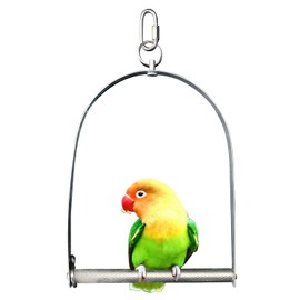 Wontee Bird Hanging Swing Stainless Steel Perch Stand Paw Grinding Toy for Parrot Cockatiel Budgie Macaw African Grey (M, A: Swing-A)