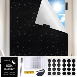 Topways Portable Blackout Blinds, Temporary Blinds Windows Curtains, No Drill Blackout Curtains, Easy Fit Window Cover for Nursery and Travel Bedroom (Star+Silver Coating, 200 x 145cm)