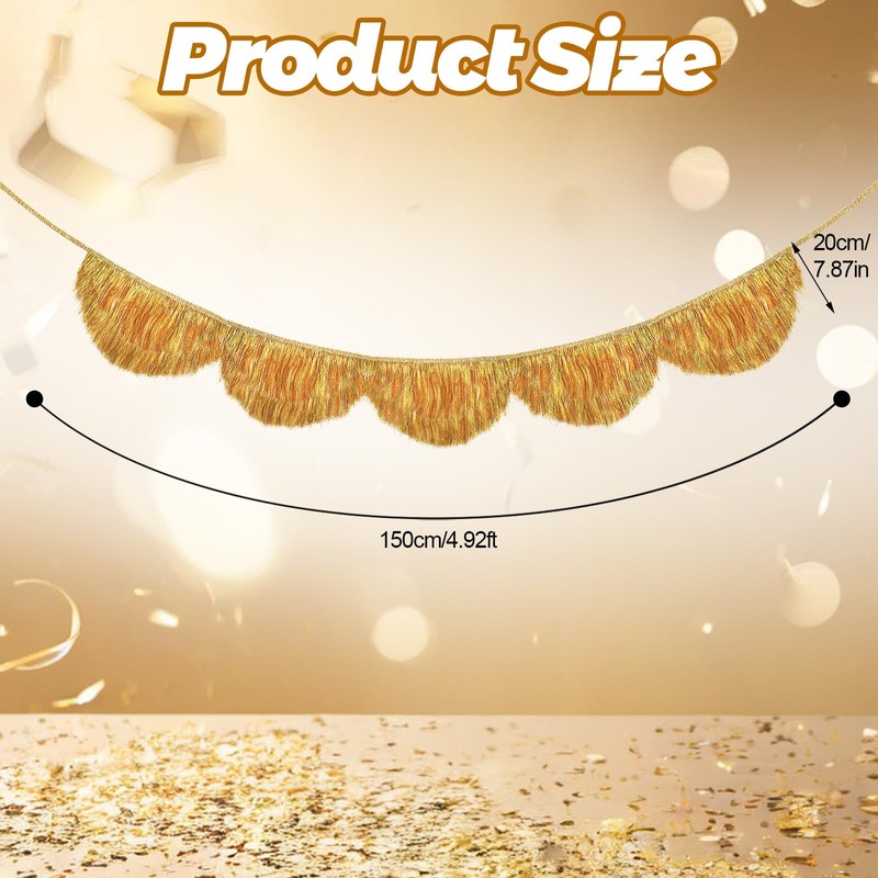 BLMHTWO Gold Scalloped Layered Fringe Banner Tassel Garland Party Decor