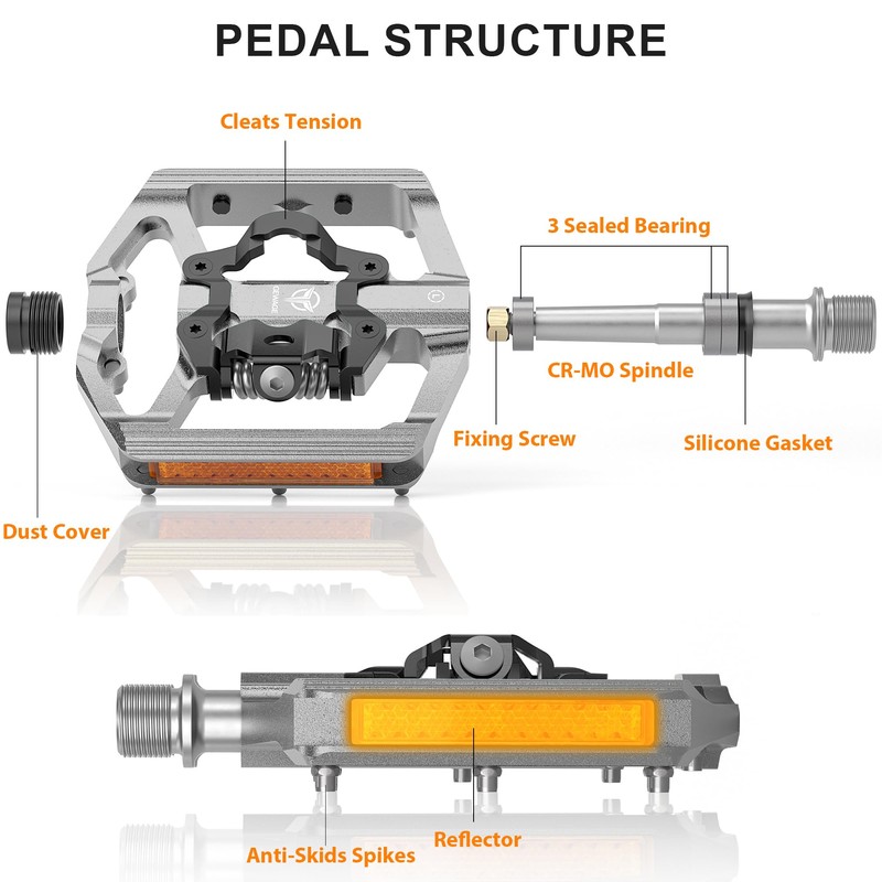 GEWAGE Bicycle Pedals, Flat Double Function and SPD Pedal with
