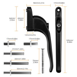 Neoteck 2PCS Inline Window Handle Universal Espag Key Locking Lockable Double Glazing Suitable for All Common Windows and Balcony Doors