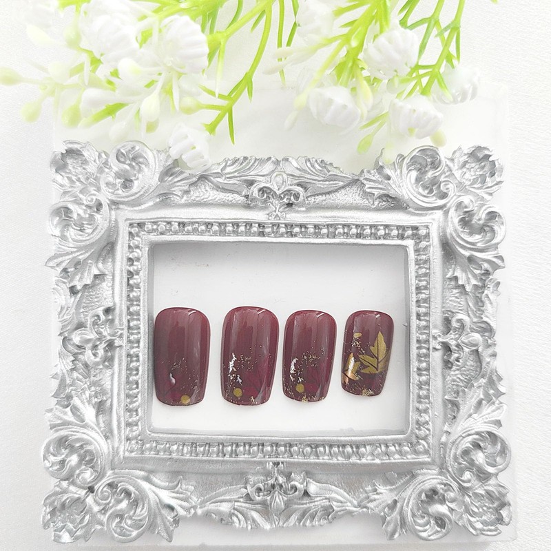 Square Press on Nails Medium Fake Nails Red Yellow Maple