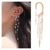 Inilbran Boho Pearl Tassel Chain Cuff Earrings Pearl Ear Climber
