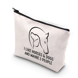 PLITI Dog Lover Makeup Bag Horse Riding Gift I Like Horses & Dogs and Maybe 3 People Cosmetic Bag for Horse Lover (Like Horses dogsU)