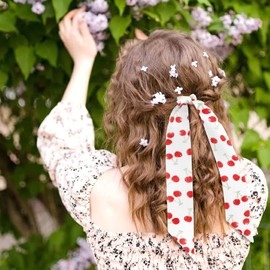 GERINLY Sweet Cherry Narrow Neckerchief Silk Feel Decorative Purse Scarf Chic Ribbon Hair Scarf Accessories for Travel