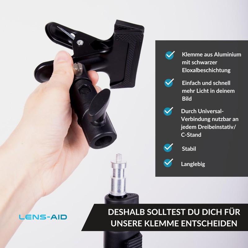 Lens-Aid Reflector Clamp for Photo Studio: Tripod Holder Made of