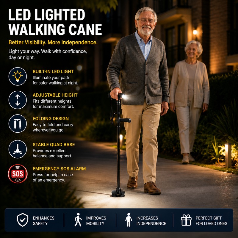 Folding Walking Cane for Seniors – Adjustable Aluminum Mobility Stick