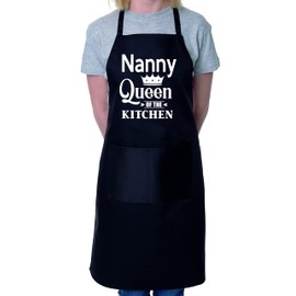 Print4U Nanny Is Queen Of The Kitchen Chef Apron Cooking Novelty Baking Gag Gift Present Ladies Black